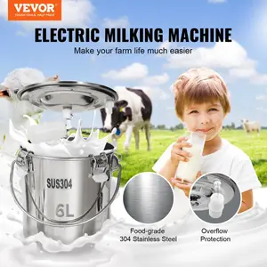 【Summervibes】VEVOR Goat Milking Machine,  , 6 L 304 Stainless Steel Bucket, Electric Automatic Pulsation Vacuum Milker, Portable Milker with Food-grade Silicone Cups and Tubes, Adjustable Suction for Cows and Sheep