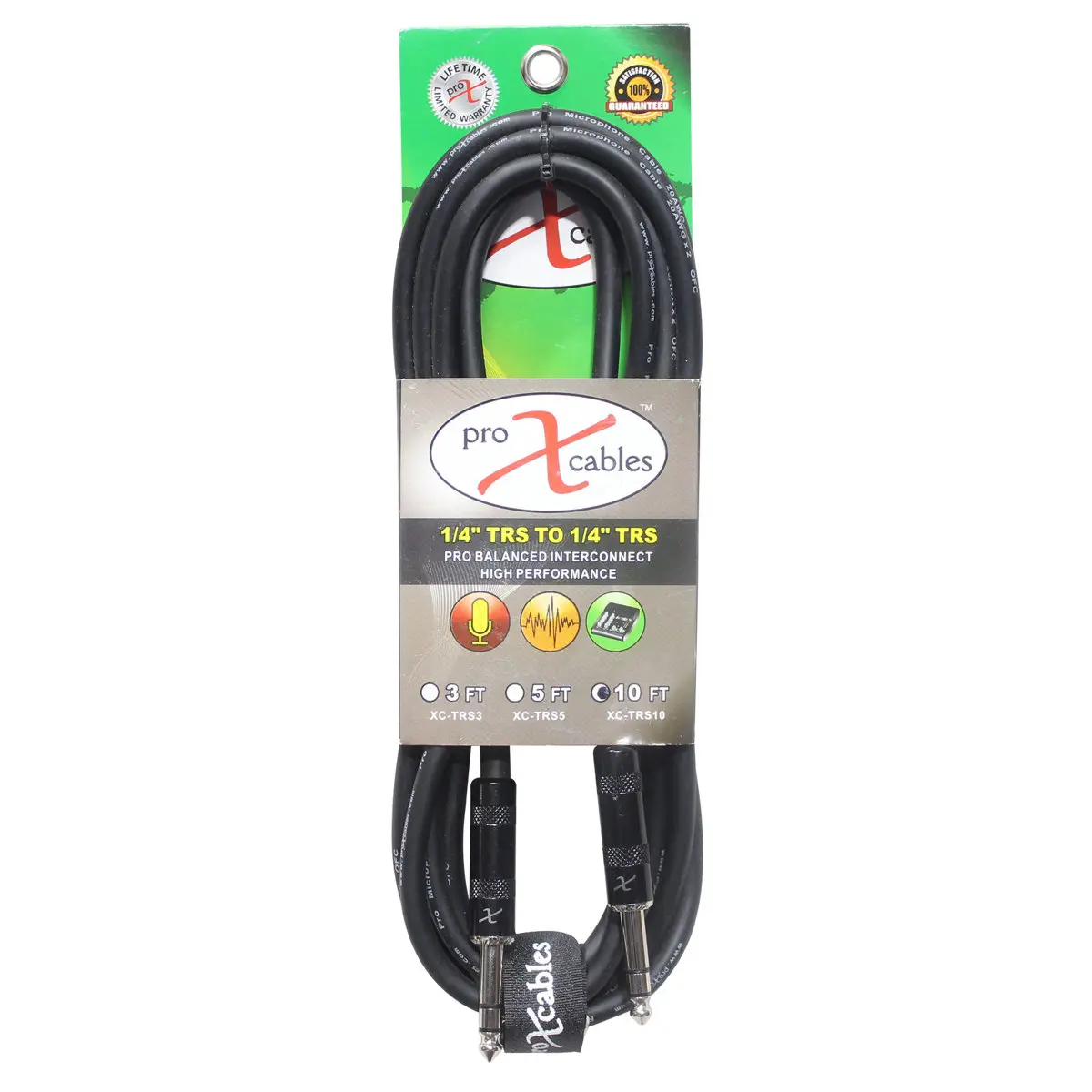ProX XC-TRS10 10' 1/4" TRS-M to 1/4" TRS-M Balanced High Performance Audio Cable