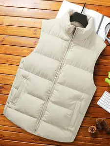 Men's Lightweight Puffer Vest Jacket Gilet, Windproof Fleece Outdoor Activity Wear, Zipper Pocket Design, Fall Winter Casual Fitted Sleeveless Fashion Menswear