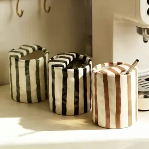 Stylish Vintage European Striped Hand-Painted Glazed Ceramic Coffee Cup, Food-Grade BPA-Free Lead-Cadmium-Free Heat-Resistant Non-Slip Base, Reusable Washable Drink Mug, Dishwasher-Microwave Safe, Holiday Gift for Friends