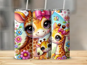 Giraffe Family Tumbler | 20oz Cute Floral Animal Insulated Cup