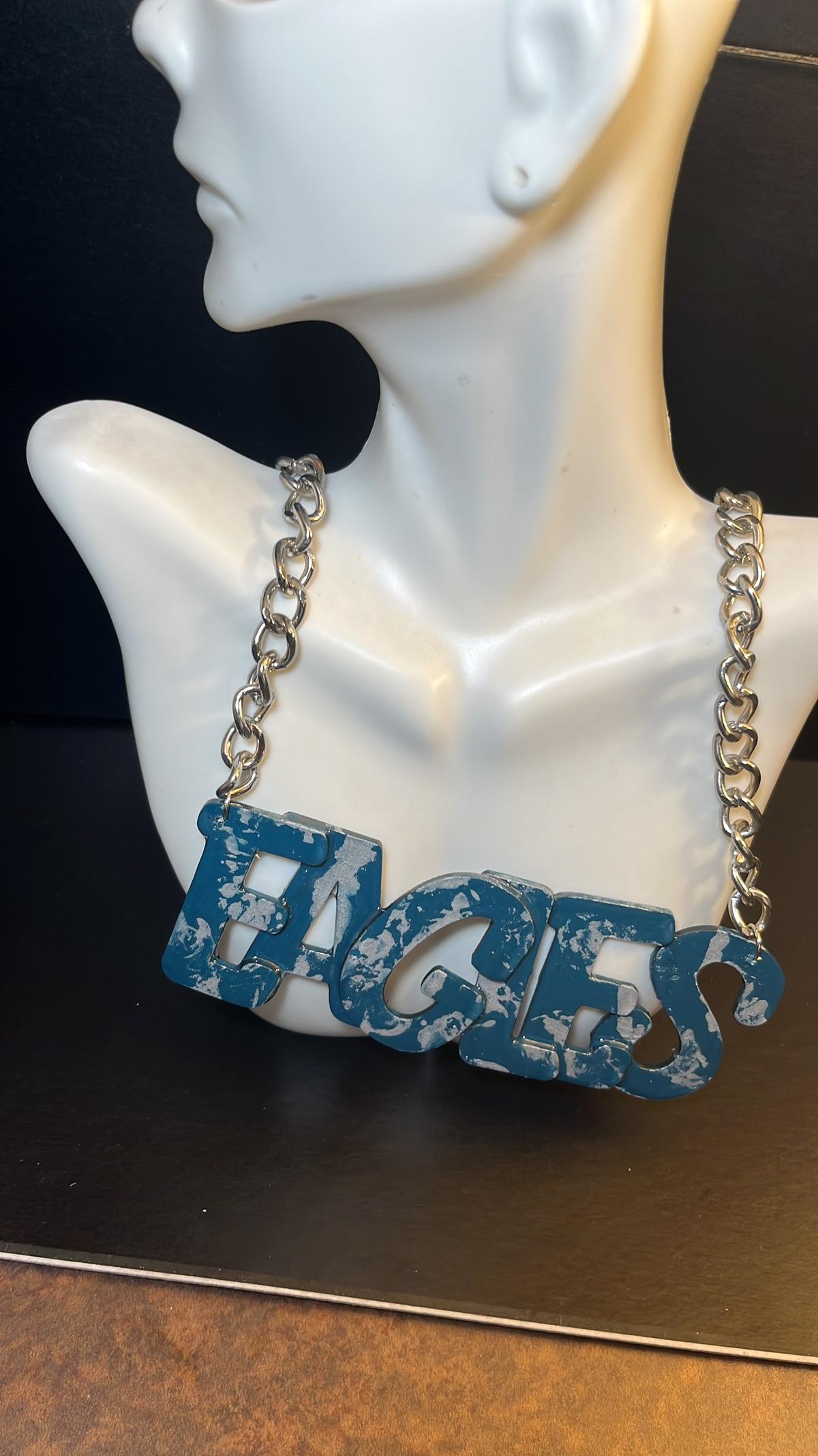 Fly High Like An Eagle Eagles Necklace - Unique Cuban Link Chain Design with Blue Elements and Gold Chain