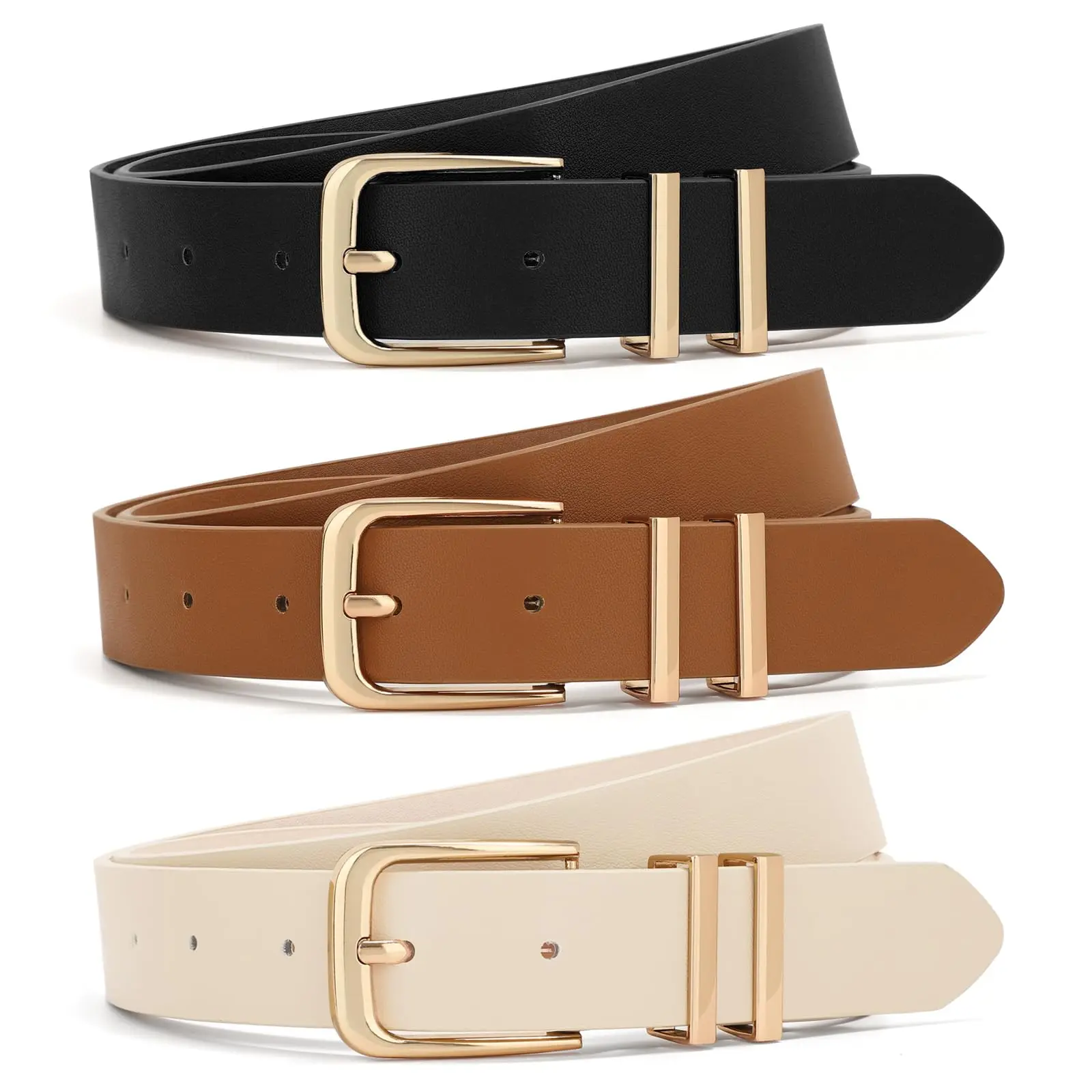 F-Square Buckle Black+brown+beige