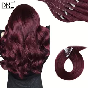 Wholesale New Fashionable 50 Strands DNE HAIR Human Hair Extensions - # 99j Wine Red (Deep Burgundy/Red), 10-24 Inch Long, Micro Loop Invisible Seamless Hair Extensions with Beads, Natural Looking Straight Hair for Women, Volume & Length for Parties, Phot