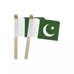 12 Pack Small 5X8 Inches Pakistani Flags on Wooden Stick, Water proof, 100% Polyester Banners