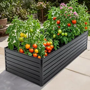 Metal Raised Garden Bed Outdoor Galvanized Raised Garden Bed Kit,Vegetable Boxes-Rectangle Metal Flower Box,Large Planter Raised Beds Outdoor Garden for Planting,Fruit,Herb-Black