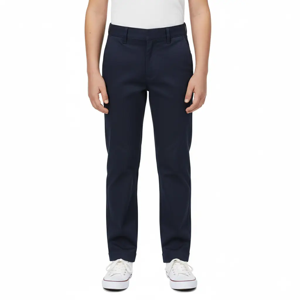 Boys Uniform Pants – Classic Flat Front School Dress Pants with Adjustable Waist, Durable Twill, Navy  BU02