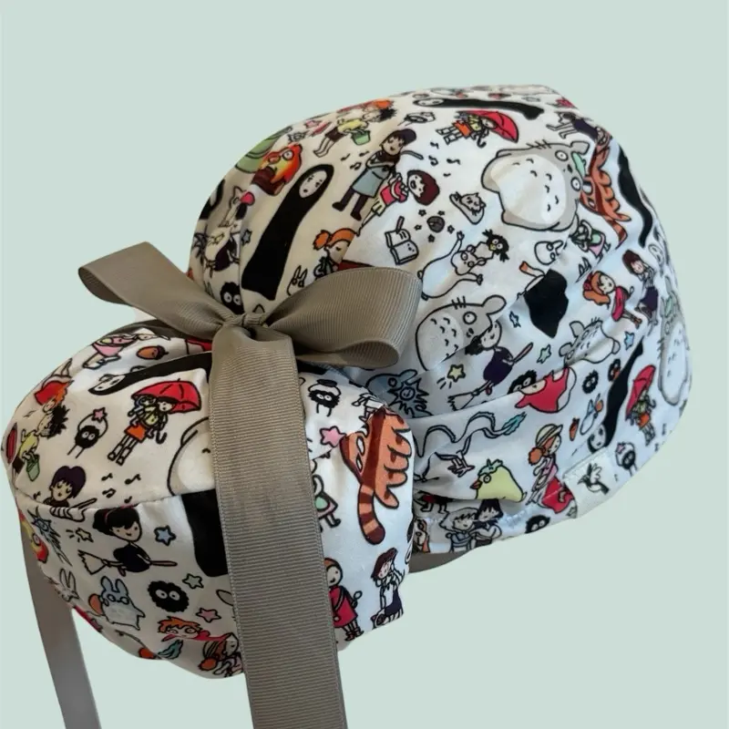 Anime-Inspired Ponytail Euro Scrub Cap - Haircare Accessory, Satin or Cotton Lining, Adjustable, Cute Forest Theme, Frizz-Controlling, 1 Size, Lightweight, Breathable