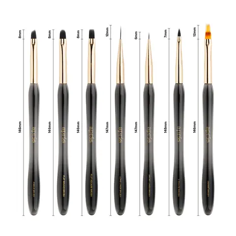 APRÉS Nail Gel Nail Art Brushes, 7 Precision Shapes with PBT Fiber Bristles & Protective Cap, for Gel Application, Fine Lines, Structure & Detailed Nail Art
