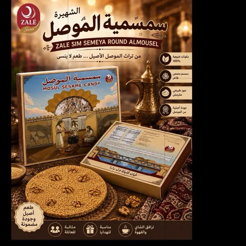 Zale Mosul Sesame Candy (Sim Semeya) Round with Walnuts Zale Mosul Sesame Candy (Sim Semeya) Round with Walnuts