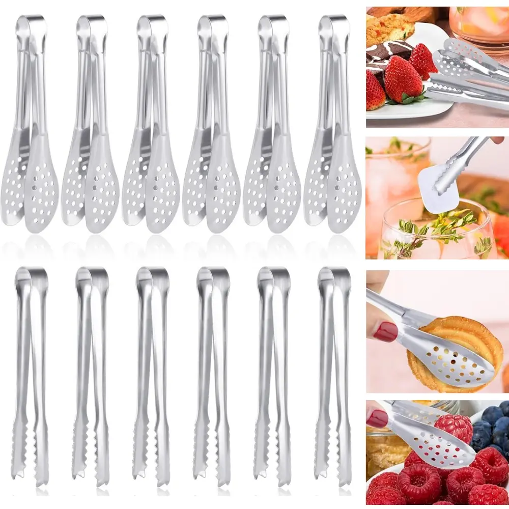 12 pcs Buffet Tongs Mini Appetizers Tongs Stainless Steel Serving Tongs Small Kitchen Tongs