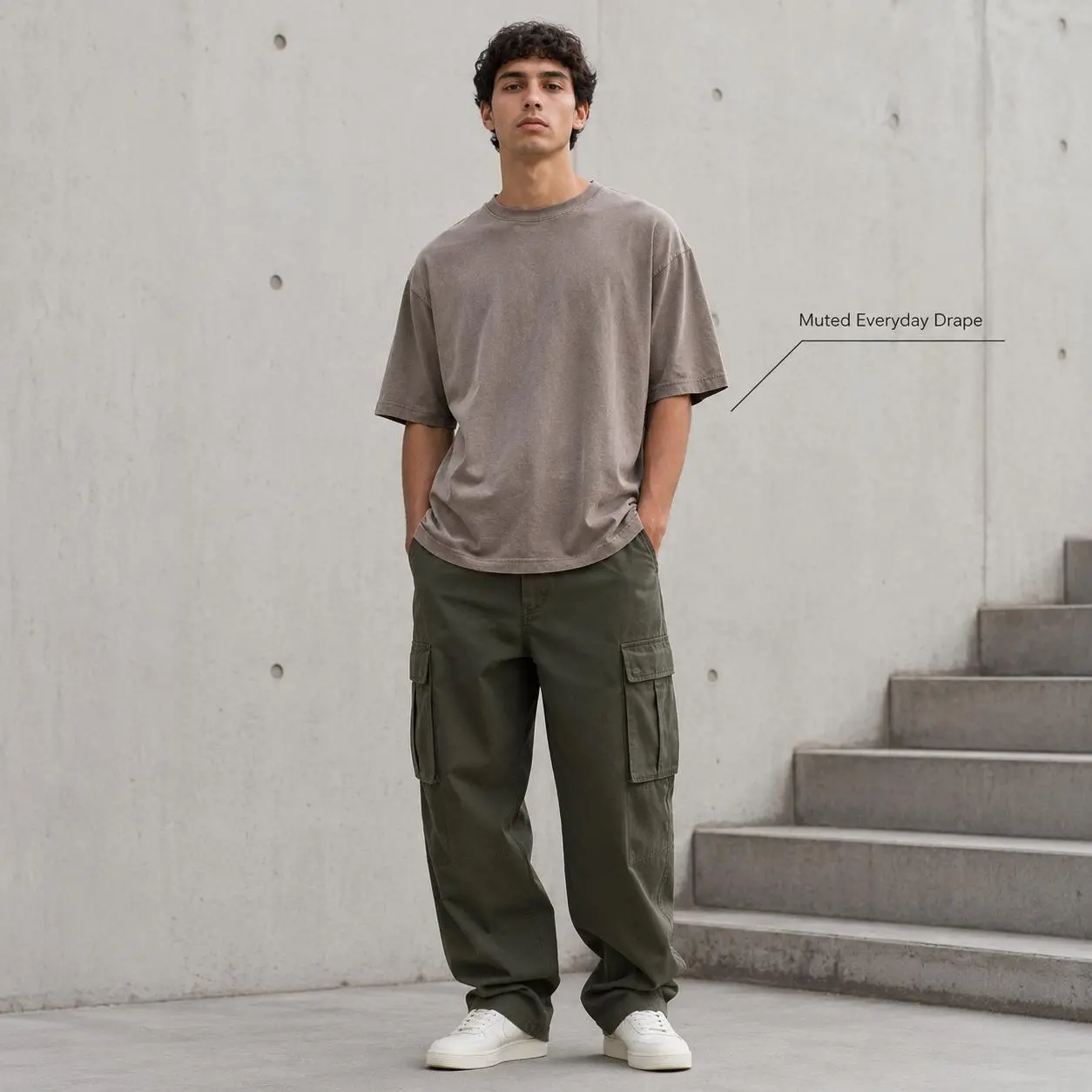 Men's Oversized Crew Neck Short-Sleeve Washed Cotton-Feel T-Shirts - Gray + Taupe 2-Pack Loose-Fit Plain Tops for Casual, Street Chic Outfits, Menswear Chic Style