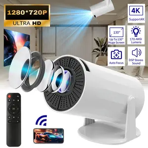 Portable Smart Projector with WiFi 6, Bluetooth 5.4, 180° Rotatable Design, 1280x720P Native Resolution, 4K Support, Auto Focus, Auto Keystone, 170 ANSI Lumens, Built-in Android 11, 130" Screen for Home Theater, Outdoor Movies Compatible with Phone/PC/PS5