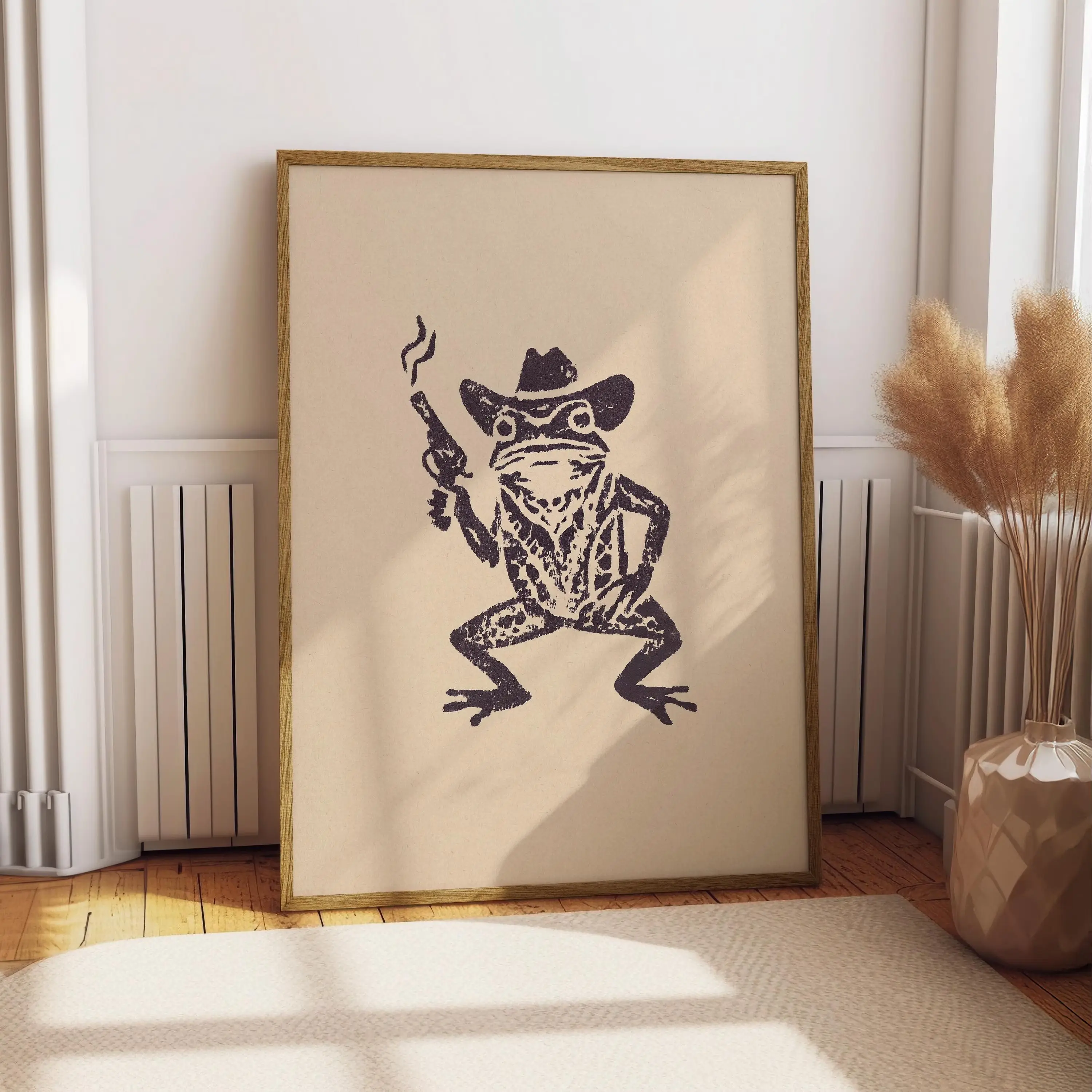 Cowboy Frog Poster Unframed  Whimsical Funny Animal Illustration Minimalist Western Decor Vintage Style Frog Poster Retro Cowgirl Poster Kurtis