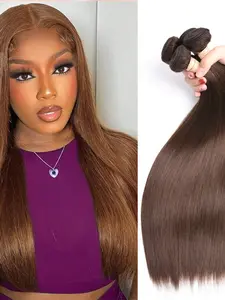 3PCS 4#-ST 4# Medium Brown Straight Human Hair Bundles, Brazilian Hair Weave