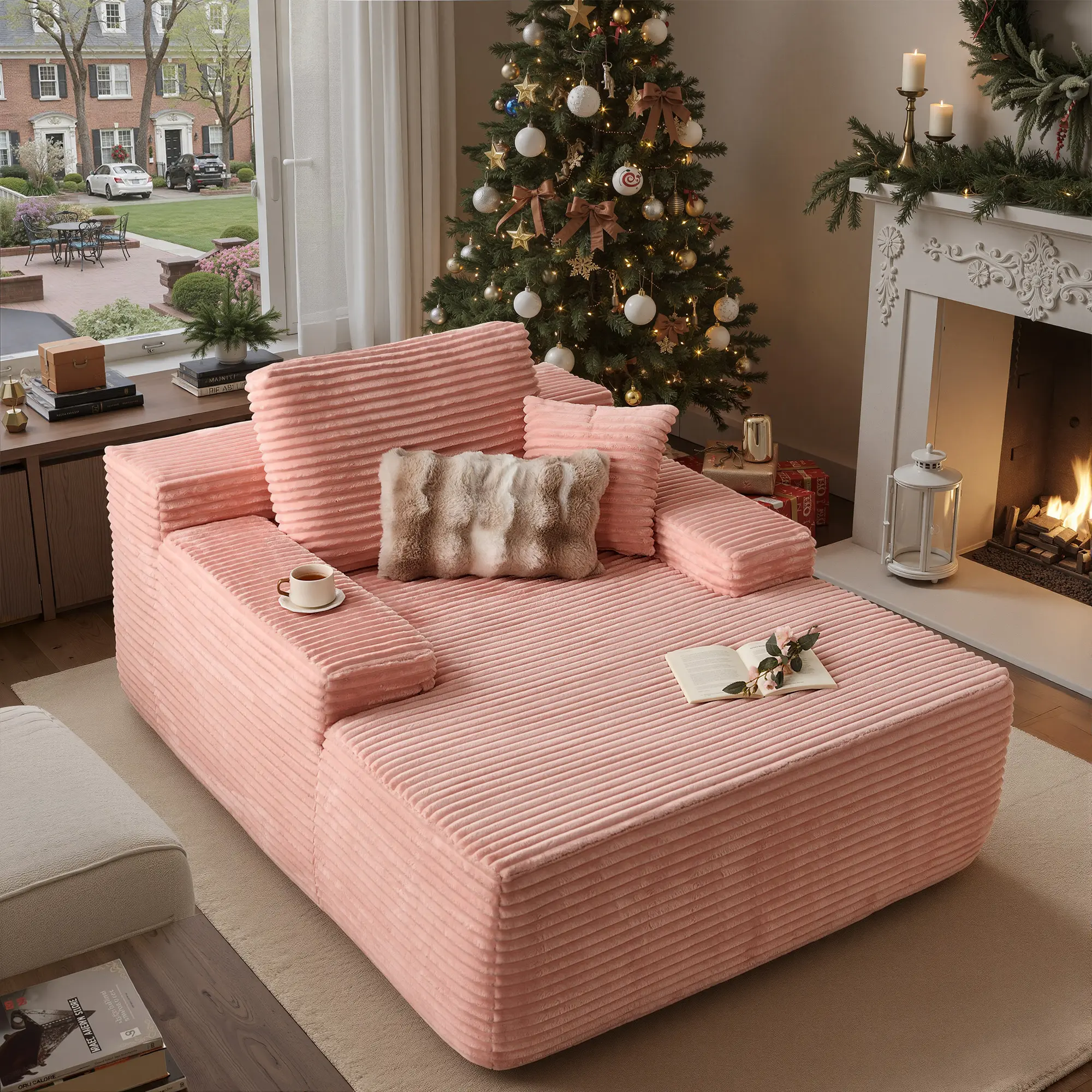 Single Chaise| Pink Plush Corduroy