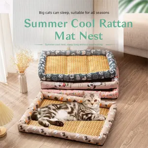 Cool Your Pet Naturally!Rattan Cooling Mat, Ice Silk Surface, Non-Slip, Anti-Scratch, for Crates, Sofas & Travel