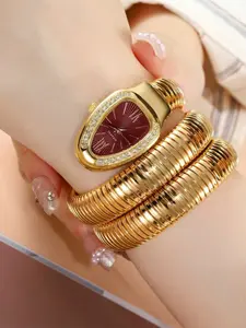 High-end fashion snake-shaped women's watch, exquisite gold bracelet, smart quartz watch, modern casual watch, fashionable and elegant women's watch, clock