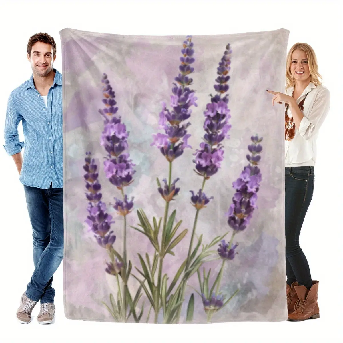 Soft Lavender Floral Blanket - Lightweight Flannel Sofa Bed Cover, Suitable for Living Room, Bed - Four Seasons Comfortable Decoration, Purple and Lilac Colors - Modern or Traditional Indoor Easy Care Home Decor, Floral Bedding