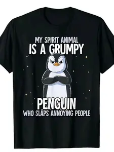 Men'S Funny Penguin Graphic T-Shirt -"My Spirit Animal is a Grumpy Penguin" Saying Tee -Lightweight Summer Shirt for Everyday & Formal Wear - Casual Round Neck Top for Men -Funny Animal Lover Gift ldea,