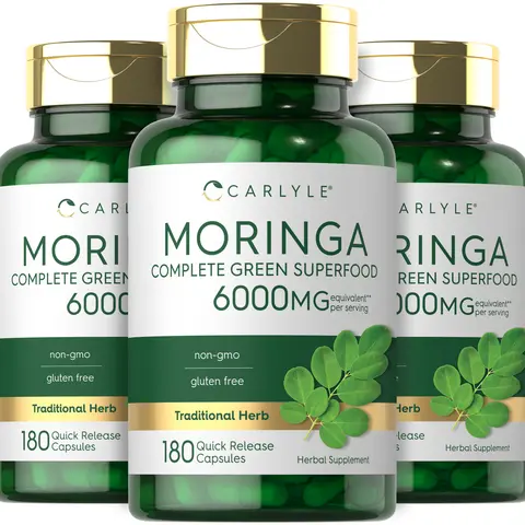 3 Bottles of Carlyle Moringa Oleifera - Complete Green Superfood - Non-GMO, Gluten Free Supplement