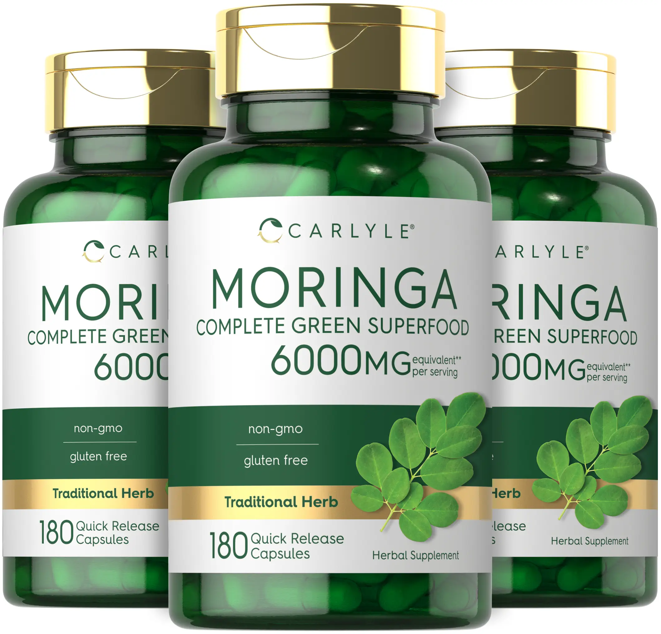 3 Bottles of Carlyle Moringa Oleifera | Complete Green Superfood | Non-GMO, Glut...