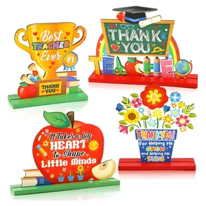 4-Piece Teacher Appreciation Centerpiece Decorations, Wooden Plaques for Home Education & End-Of-Term Gifts, Classroom Decoration