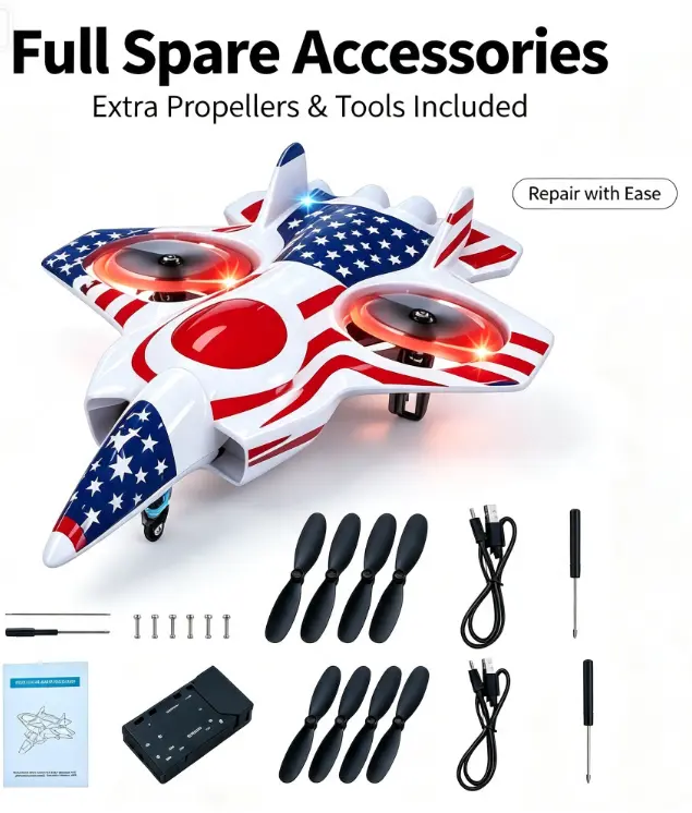 50K EP Remote Control Fighter Drone - 2.4G Simple Controller, Dual Batteries, Bright LED Lights, Anti-Crash Stunt Flying Toy for Parent-Child Outdoor Camping, Road Trip Fun