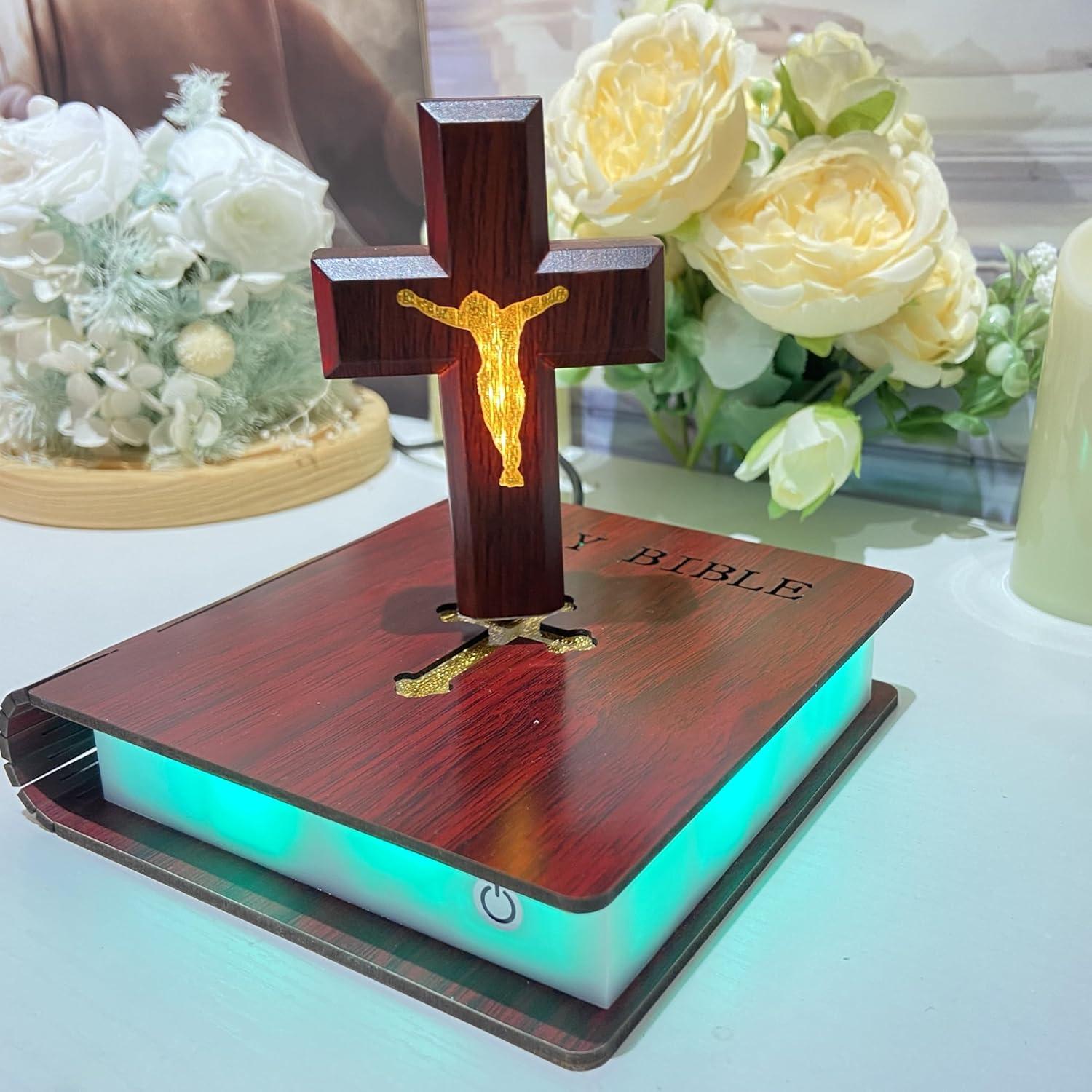 Levitating Cross Lamp, Floating Cross Night Light with Jesus & Bible Design, Magnetic Levitation Cross Lamp | Christian & Catholic Gift, Spiritual Home Decor, Easter Gift, Glowing Cross Ornament