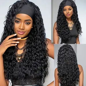 Wig Headband Wigs for Black Women Wet and Wavy Headband Wig Curly Wave Synthetic Wigs Glueless Heat Resistant Long Wigs for Daily Party Use