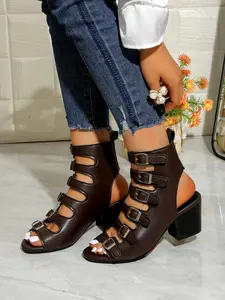 Women's Fashion Heeled Block Heel Sandals, Velcro Closure, Buckle Design, Summer New Arrival, Perfect for Parties, Ideal Birthday Gift
