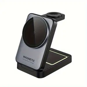 Foldable 3-In-1 Charging Station for iPhone, Travel Wireless Charger Stand with Nightlight, Multifunctional Charger, Compatible with iPhone 17-12 Series, Apple Watch, AirPods