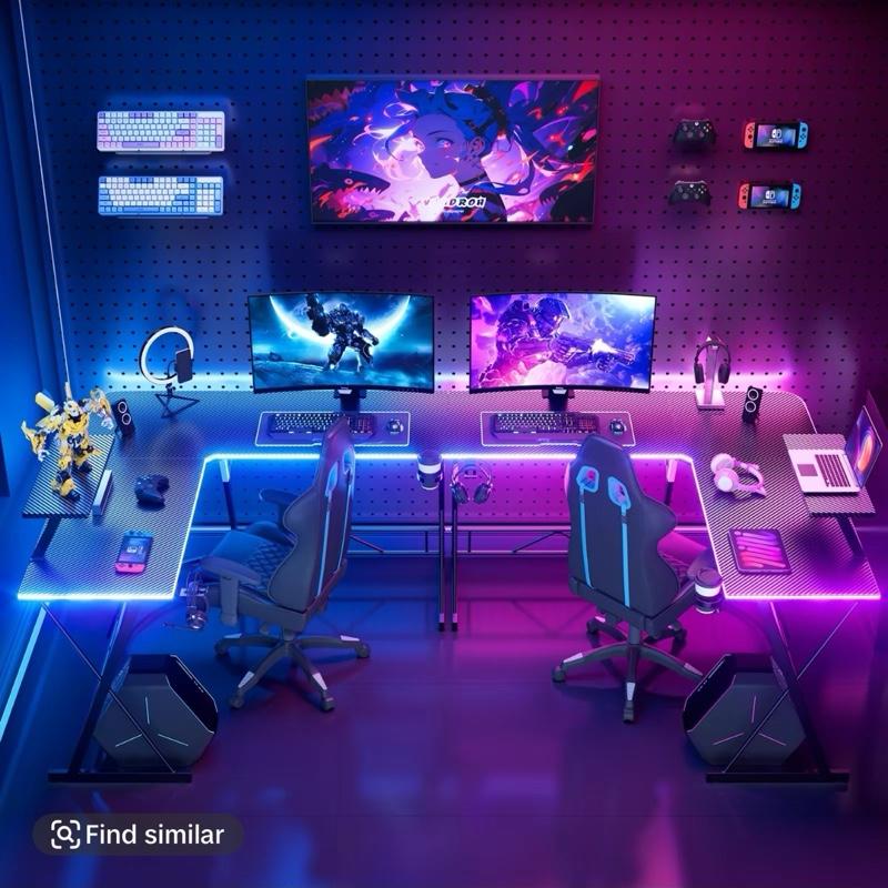 Mr IRONSTONE Gaming Desk with Led Lights, L Shaped Gaming Desk Corner Computer Deskcomputer Desk with Carbon Fiber Surface, Easy to Assemble, 51 inch