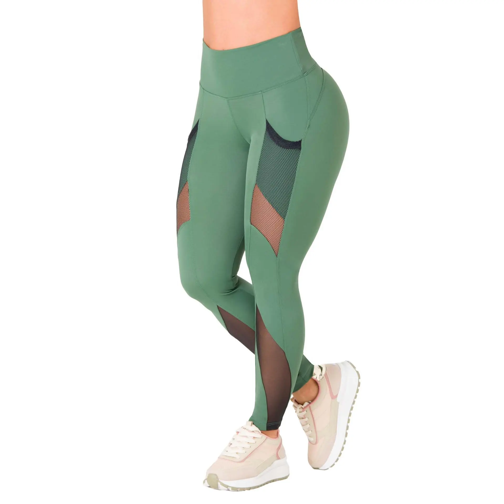 Leggings Deportivo 7L928DPCT-N High-Waist Control Abdomen Tummy Control Mesh Panels Comfortable All-Seasons Workout Pants