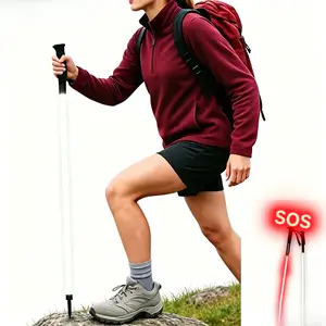 Glowing Trekking Pole with White & Red Dual Light Modes, Waterproof Adjustable Hiking Stick, Ergonomic Non-Slip Handle, Type-C Rechargeable Light Up Walking Cane with Adjustable Wrist Strap for Night Hiking Camping Backpacking