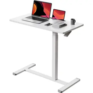Mobile Standing Desk, Pneumatic Adjustable 31.5 Inches Rolling Desk, Portable Laptop Desk with Wheels, Overbed Bedside Table for Couch, Home, Office, White