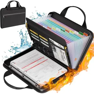 Fireproof Accordion File Organizer with Handle, 13 Pocket Expanding File Folder with Zipper & Labels, File Folder with 3 Ring Binder, Multi Pockets Paper Organizer Folder for Letter A4 Files