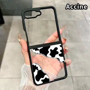 Cow Print Corner Pattern Phone Case for Z Flip 7/6/5/4 Silicone TPU Protective Folding Case with Double Protection and Camera Lens Cover