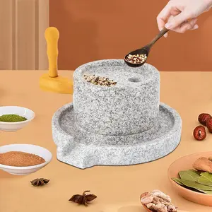 Stone Grain Mill, Natural Granite Handmade Stone Dry & Wet Mill Grinding Tool w/Filter Bag for Wheat Flour, Peppers (No Stand) Kitchen Round
