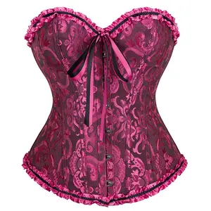 Vintage Overbust Corset Top Lace Up Boned Overbust Corset Bustier Lingerie Bodyshaper 819-Z1