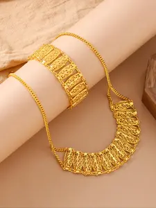 Women's Elegant Hollow Out Design Choker & Bracelet, Necklace Bracelet Set, Fashion Jewelry for Party, Daily Clothing Decor, Trendy Fashionable Jewelry Set for Birthday Gift