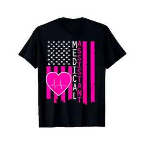 Unisex Short-Sleeve Round Neck Medical Assistant Top - American Flag, EKG Heart Design, MEDIC Lettering - Soft Breathable Menswear Streetwear Casual Workwear for Healthcare Workers - Vintage, Machine Washable Black Graphic