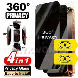 KAYKWONG'S 4-In-1 Screen Protector Set, 2pcs 360° Anti-Spy Tempered Glass + 2pcs HD Lens Protection, Fits For iPhone 17/16/15/14/13/12/11 Models, Enhanced Privacy & Durability