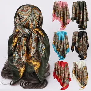 Retro Print Satin Large Square Scarf - 65g Soft, Lightweight Fashion Accessory for Neck Wrap, Head Cover Use