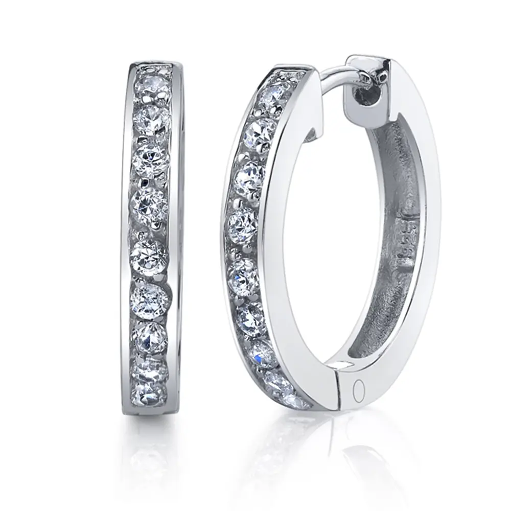 Mother's Day Gift 3MM Sterling Silver 925 Huggie Hoop Earrings Ear Huggers Cubic Zirconia