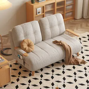 Sofa Bed Log Small Apartment Folding Retractable Sofa Bed Double Dual Use Modern Comfy Couch with Adjustable Backrest and High-Density Sponge Filling