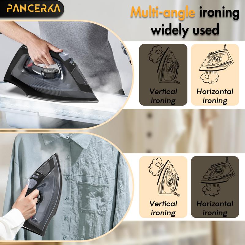 PANCERKA 1600W Steam Iron for Clothes - Powerful Steam Burst, Teflon Non-Stick Soleplate, Fast Heating & Auto Shut-Off | Clothing Iron with Easy Temperature Control | Irons | Plancha de Ropa
