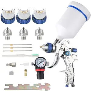 Professional HVLP Spray Gun Set Gravity Feed Air Spray Gun with 1.3, 1.5, 1.8mm Nozzles, 20 oz, 600cc with Gauge, for Car Paint, Primer, Clear/Topcoat and Touch-up