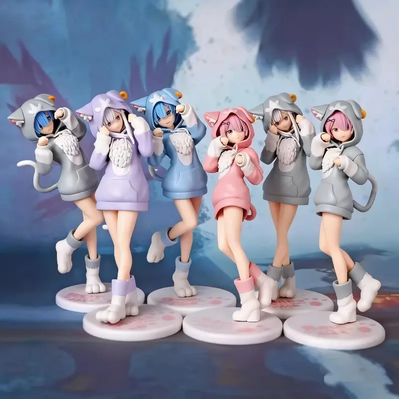 Rem, Ram, and Emilia from *Re:Zero -Starting Life in Another World-* - Cute Girl Action Figures, 20cm, Ice Hockey Cosplay Hoodie Dolls, Collectible Model Toys, Desktop Decorations, Gifts for Boys