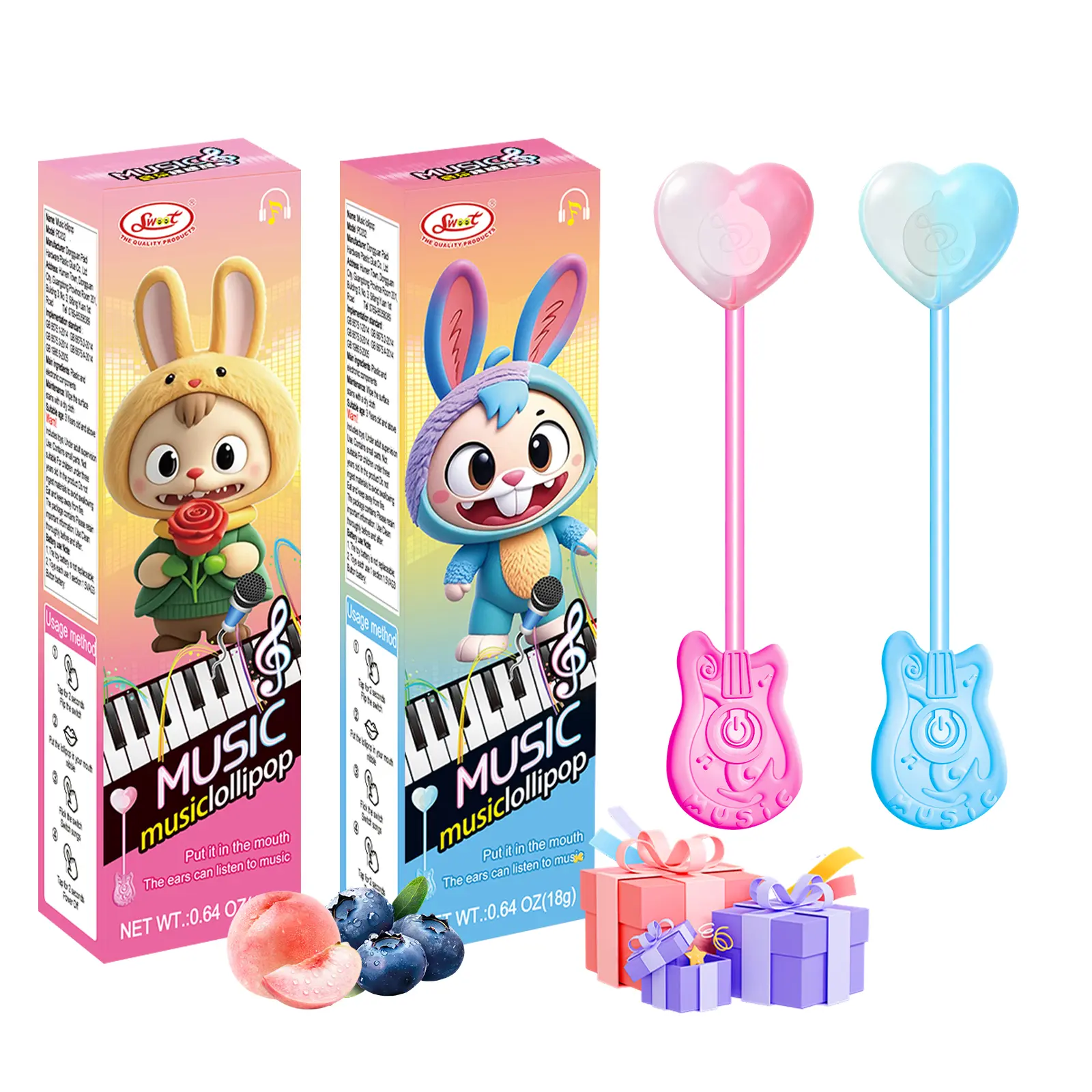 SWOOT Musical Lollipop for Kids, Sugar Free Birthday Candy, Plays Happy Birthday Song, Party Favor Candy, Strawberry & Blackberry Flavor